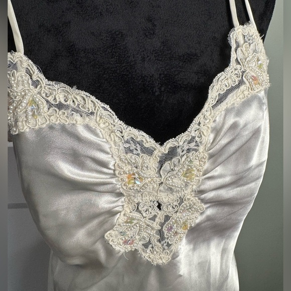Vintage Gold Label Victorias Secret Satin Babydoll Slip Dress Nightie Ivory lace - Picture 2 of 9